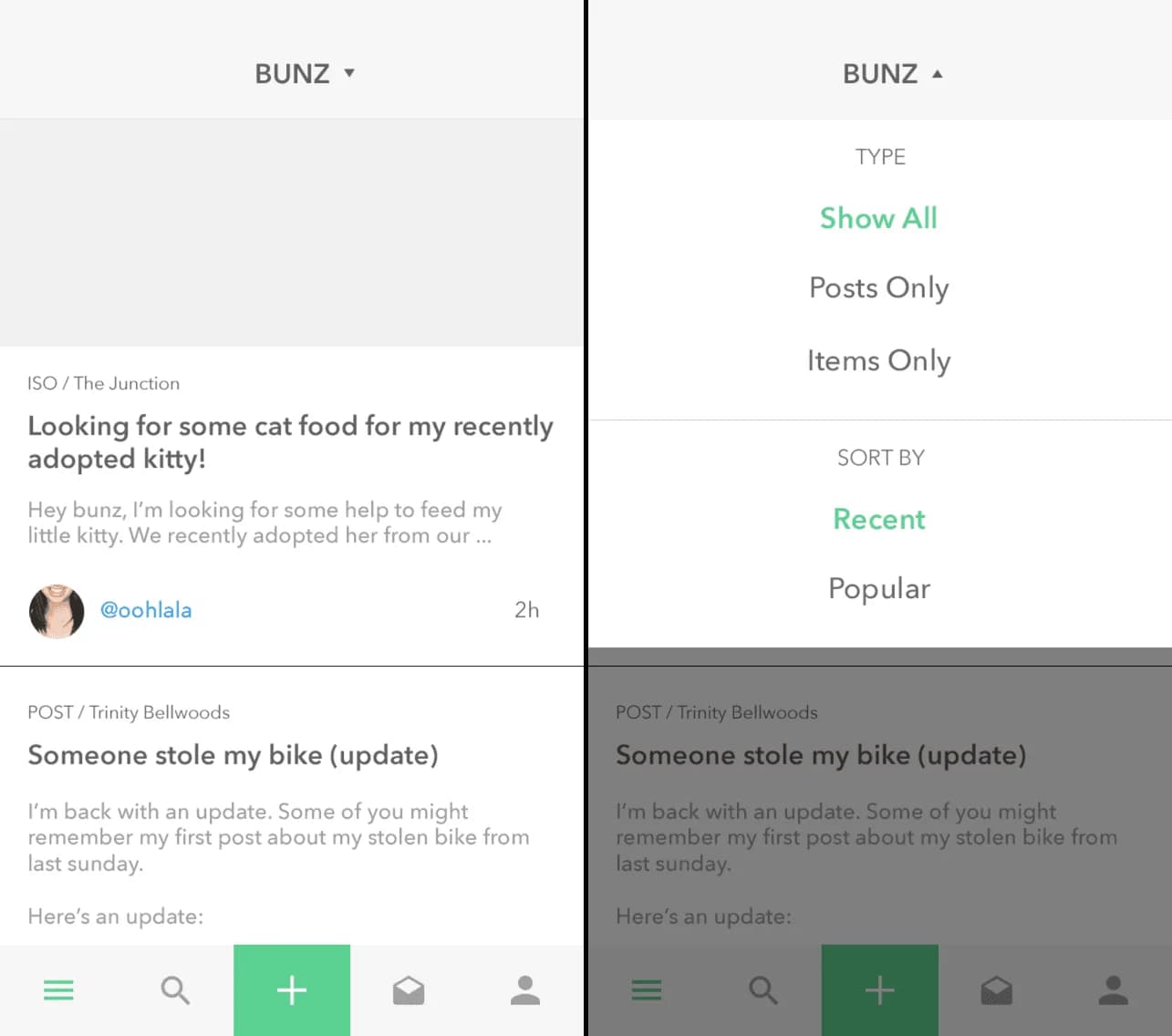 Feed filters: type and sort