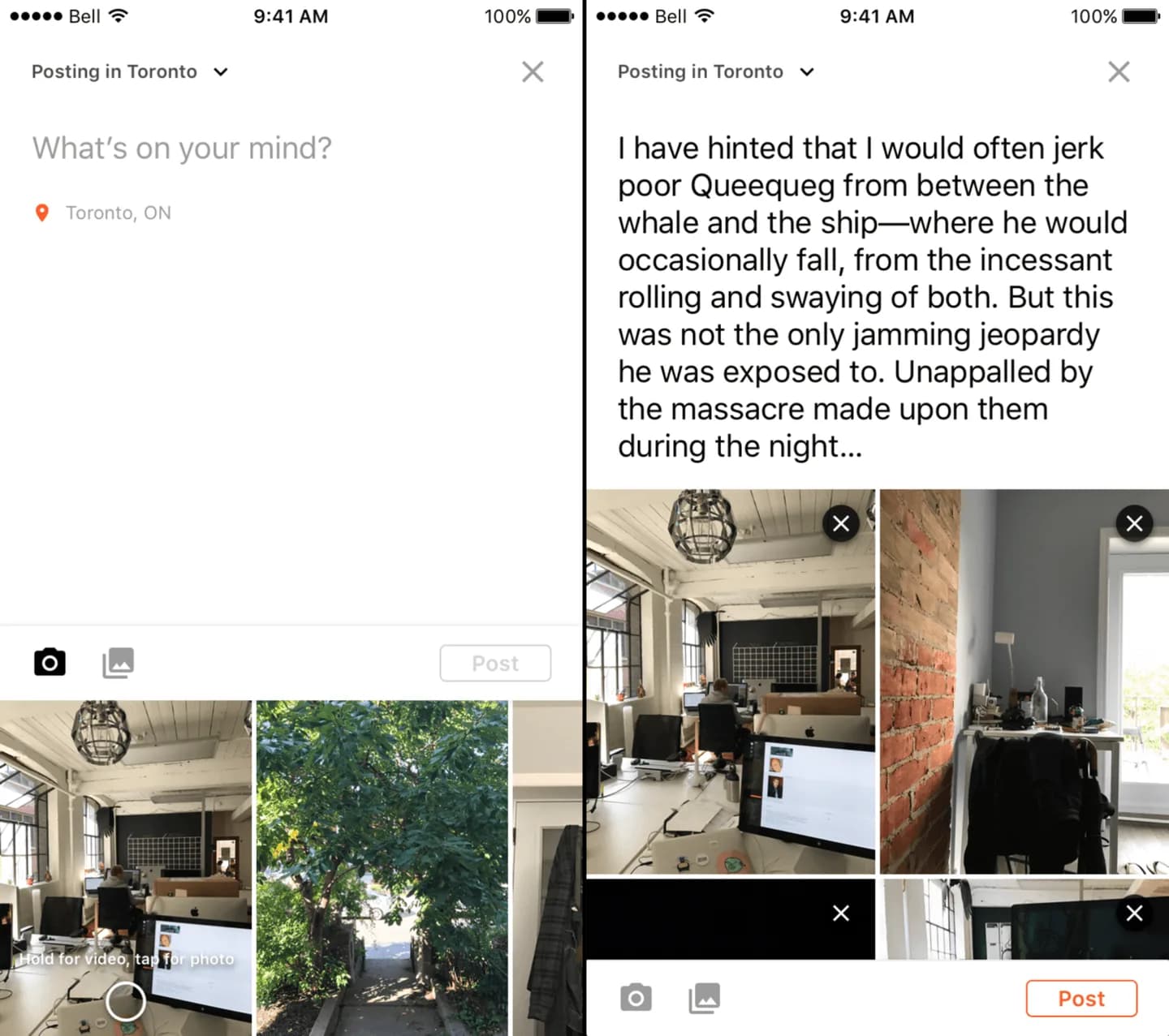 Composing a post with photos