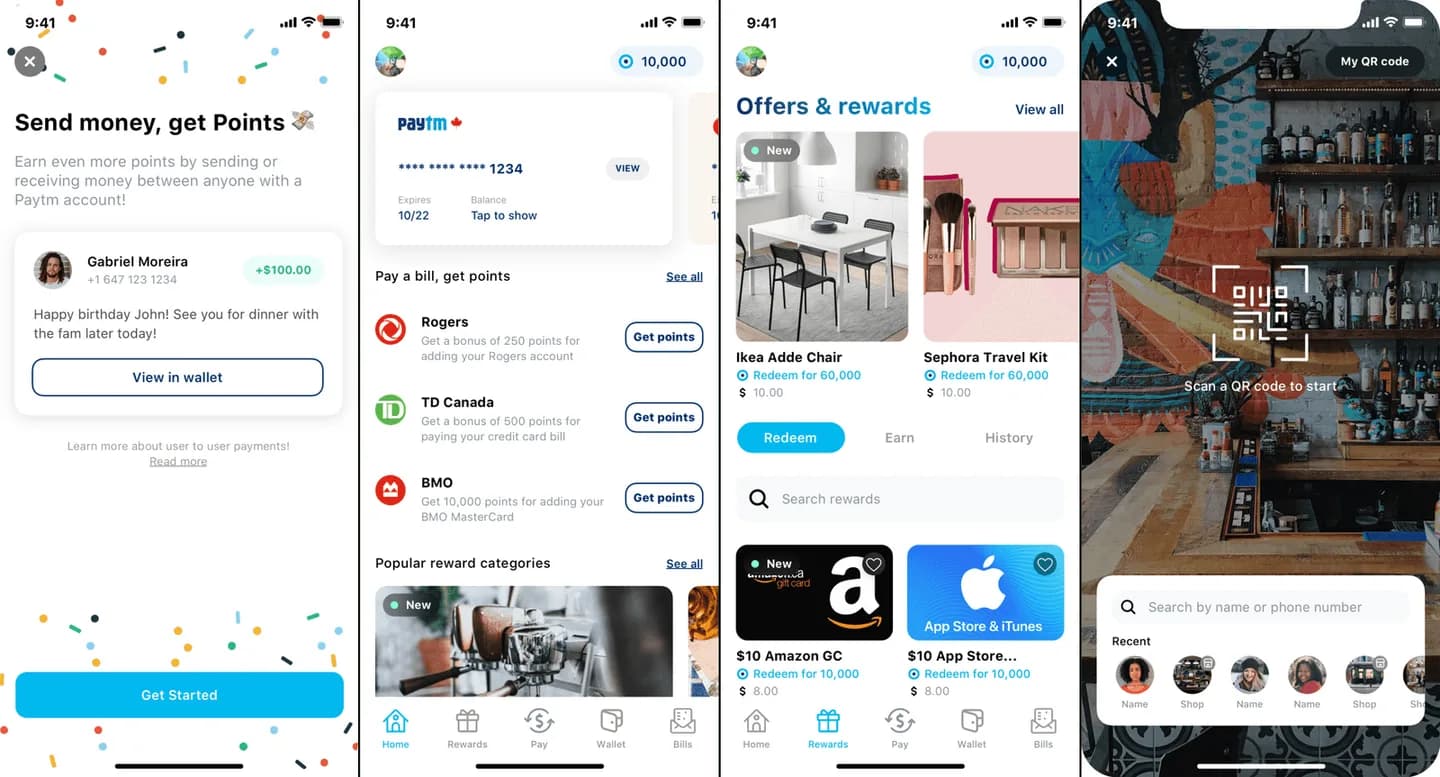 Sending money, offers and scan to pay