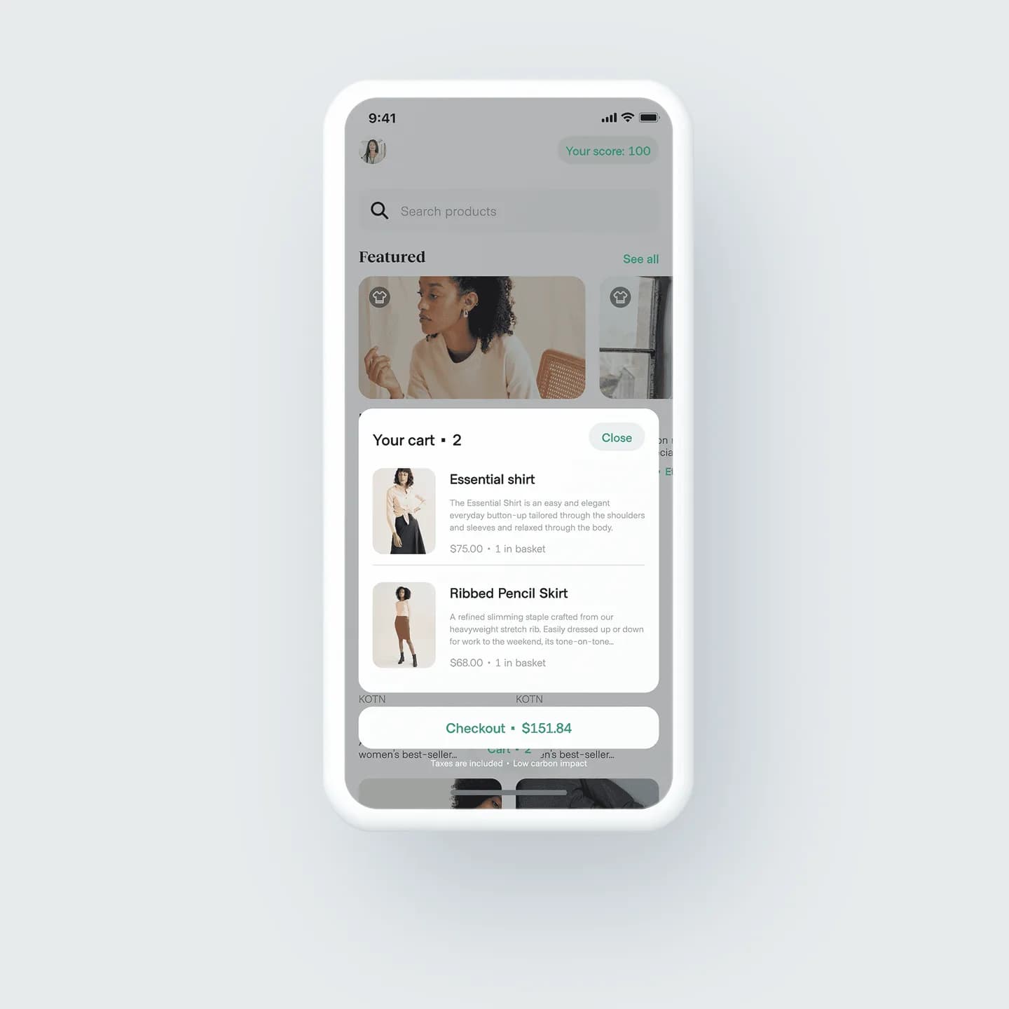 Shopping with impact: featured products and a cart that offsets