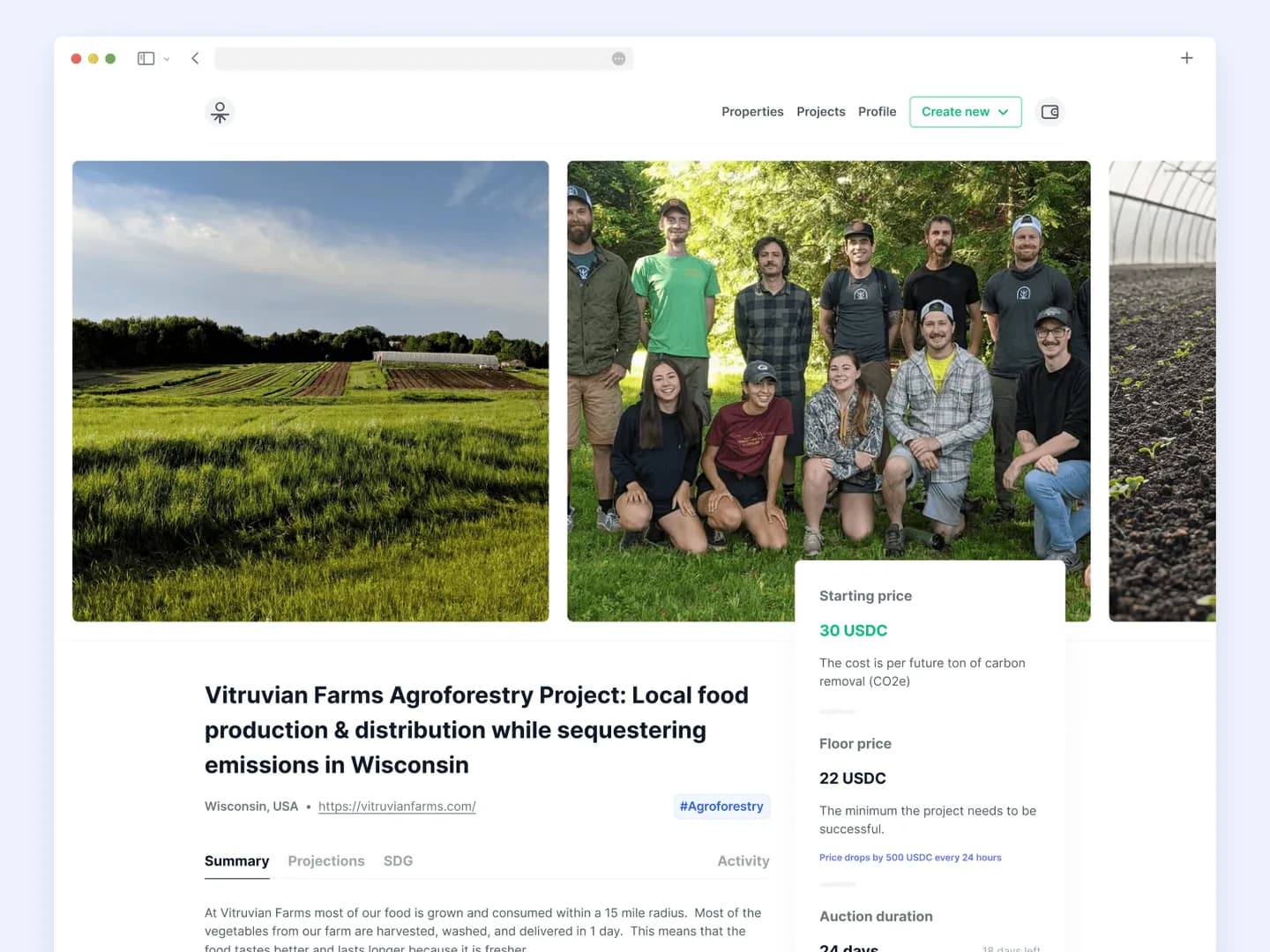 A carbon project listing: summary, pricing and auction terms